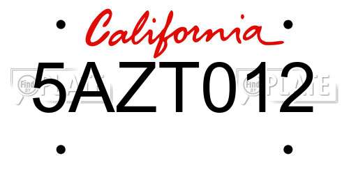 5AZT012 California License Plate