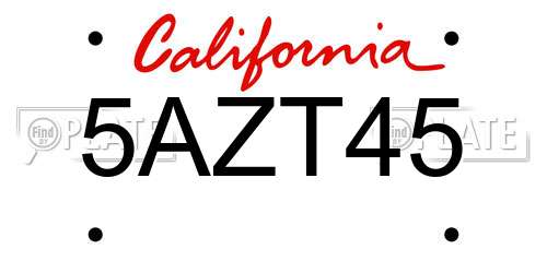 5AZT45 California License Plate
