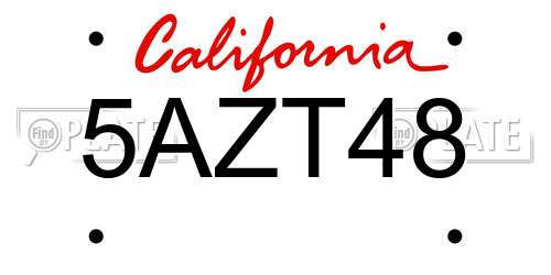 5AZT48 California License Plate