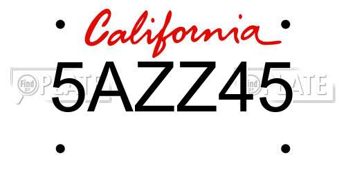 5AZZ45 California License Plate
