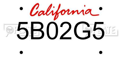 5B02G5 California License Plate