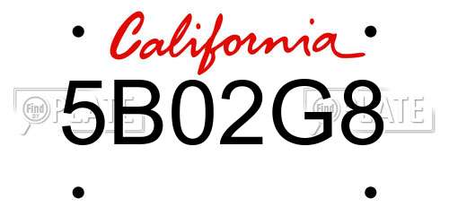 5B02G8 California License Plate