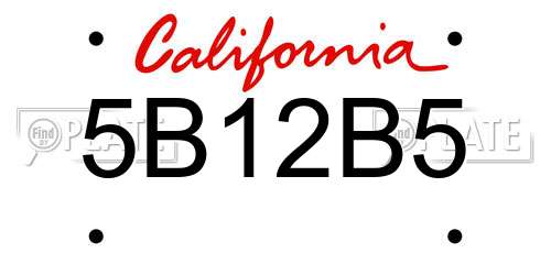 5B12B5 California License Plate