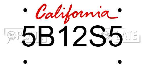 5B12S5 California License Plate