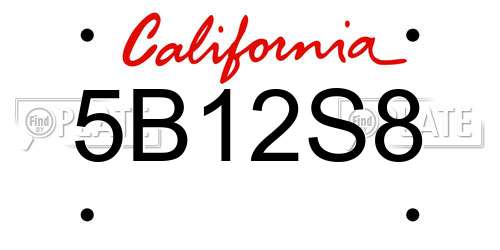 5B12S8 California License Plate