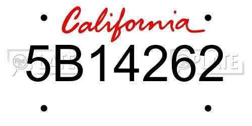 5B14262 California License Plate