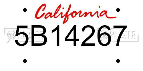 5B14267 California License Plate