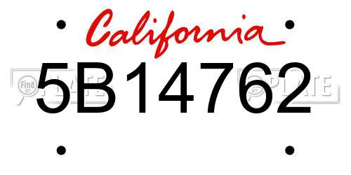 5B14762 California License Plate