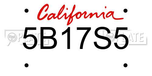 5B17S5 California License Plate