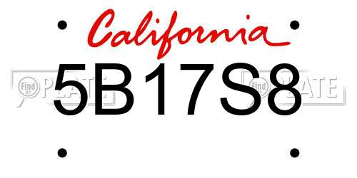 5B17S8 California License Plate