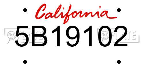 5B19102 California License Plate