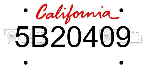 5B20409 California License Plate