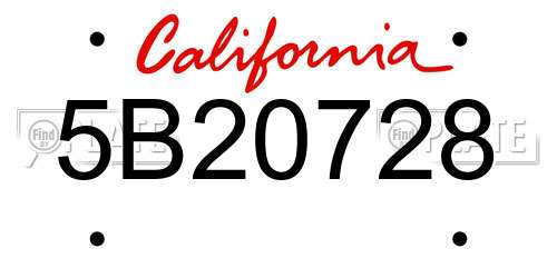 5B20728 California License Plate