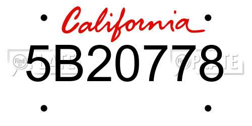 5B20778 California License Plate