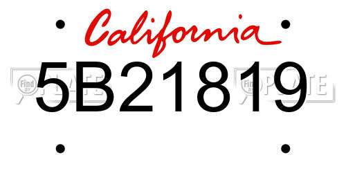 5B21819 California License Plate