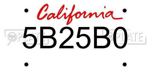 5B25B0 California License Plate