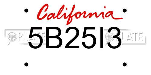 5B25I3 California License Plate