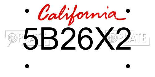 5B26X2 California License Plate