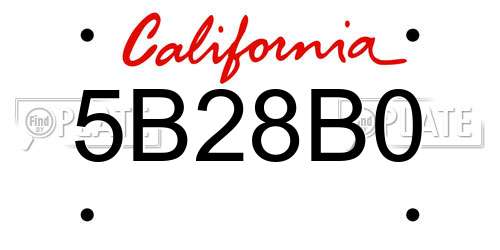 5B28B0 California License Plate