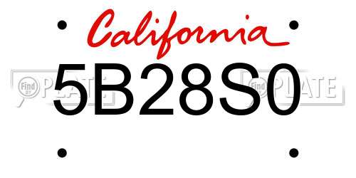 5B28S0 California License Plate
