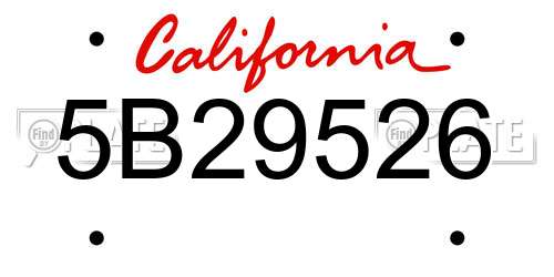 5B29526 California License Plate