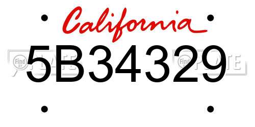 5B34329 California License Plate
