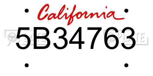 5B34763 California License Plate