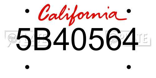 5B40564 California License Plate