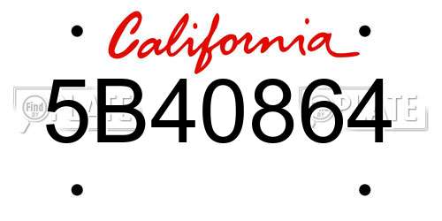 5B40864 California License Plate