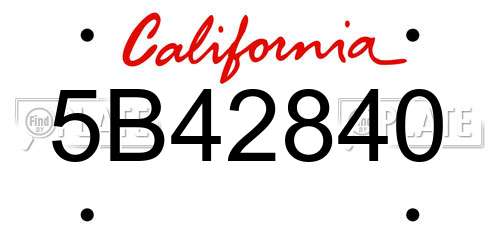 5B42840 California License Plate