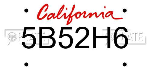 5B52H6 California License Plate