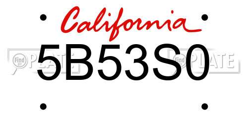 5B53S0 California License Plate
