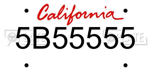 5B55555 California License Plate