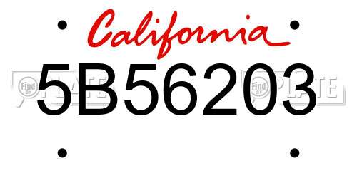 5B56203 California License Plate