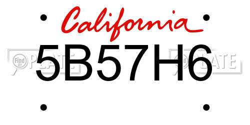 5B57H6 California License Plate