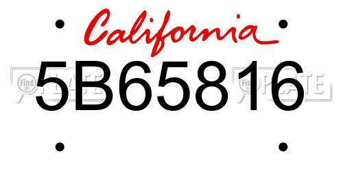 5B65816 California License Plate