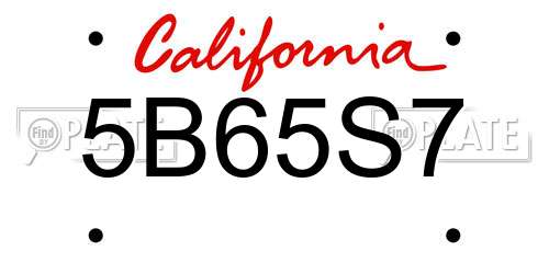 5B65S7 California License Plate
