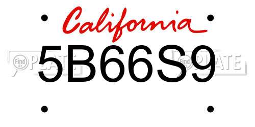 5B66S9 California License Plate