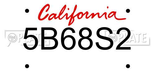5B68S2 California License Plate
