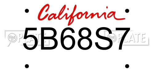 5B68S7 California License Plate