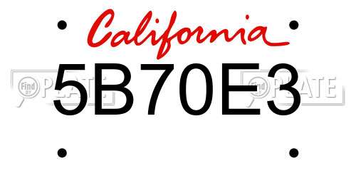 5B70E3 California License Plate
