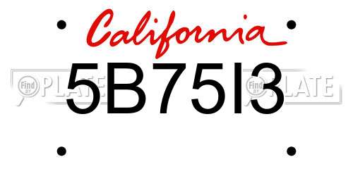 5B75I3 California License Plate