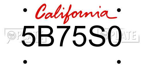 5B75S0 California License Plate