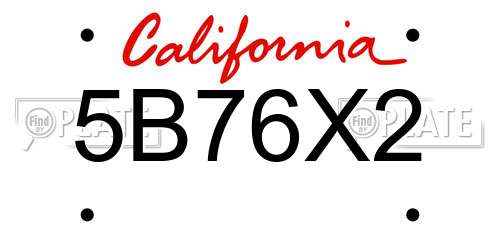 5B76X2 California License Plate