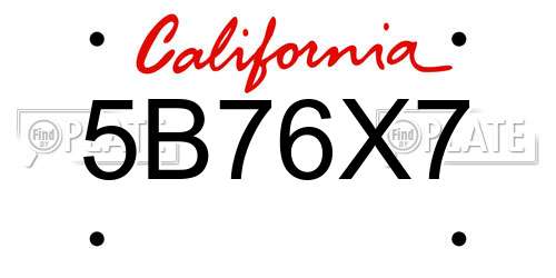 5B76X7 California License Plate