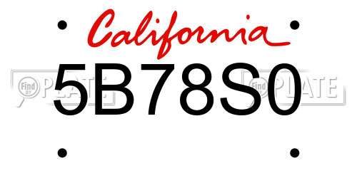 5B78S0 California License Plate