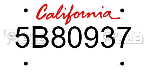 5B80937 California License Plate
