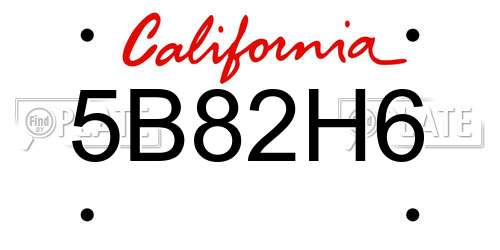 5B82H6 California License Plate