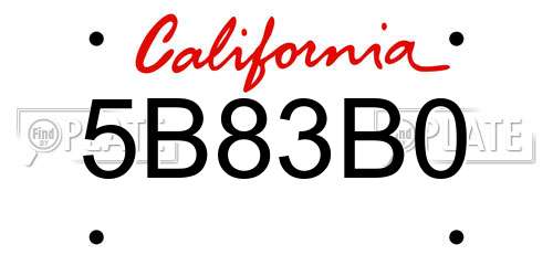 5B83B0 California License Plate