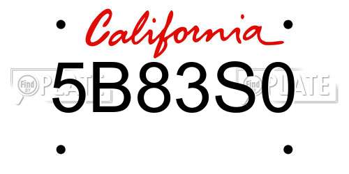 5B83S0 California License Plate